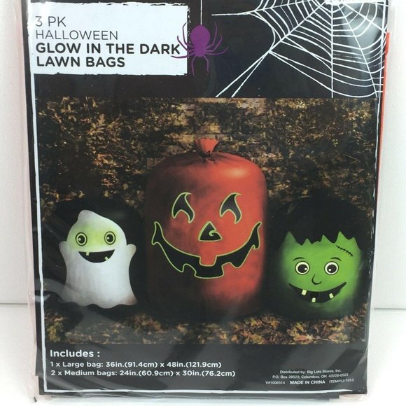 COPY - Halloween Set 3 Glow In Dark Leaf Bags Pumpkin Ghost Frankenstein Yard D… - Picture 2 of 5